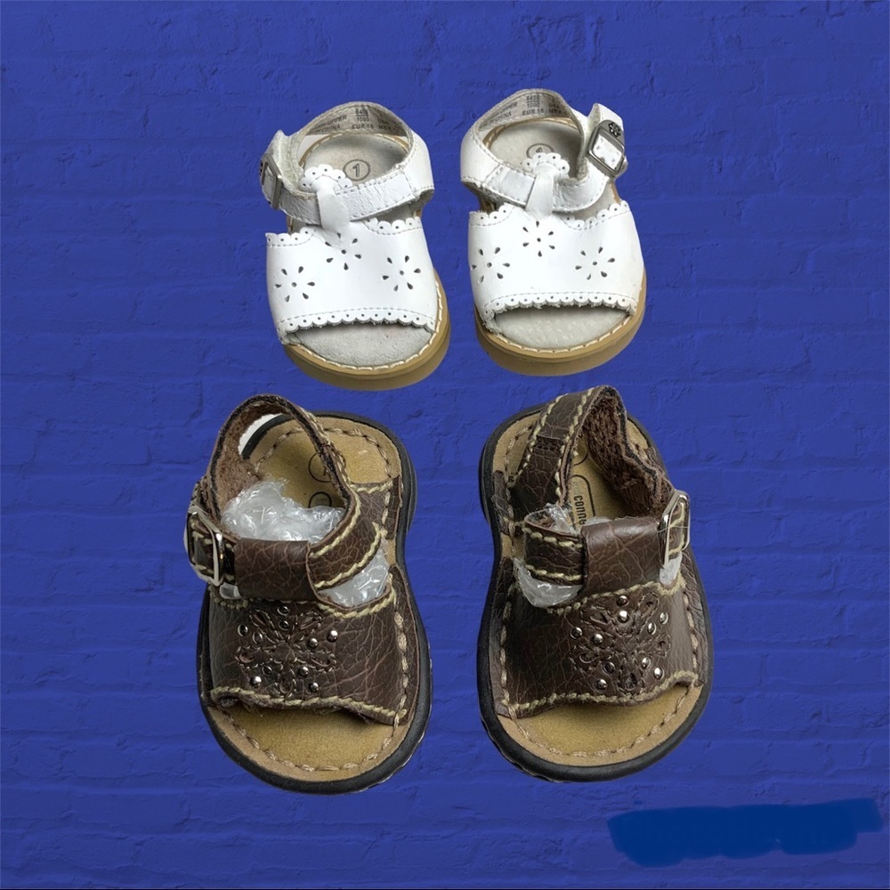 Vintage Kid Connection Brown & Thom McAn White Leather Sandals Infant Girl Sz 1